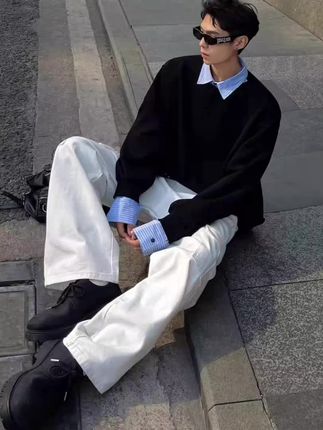 美式假两件衬衫领卫衣男款春秋撞色拼接长袖polo衫痞帅青少年外套#男生穿搭日记#青少年卫衣穿搭 #阳光帅气十足