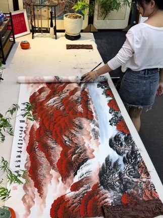 手绘《鸿运当头》 #国画#手绘#风景画#文玩探宝#翻翻我家的文玩好东西