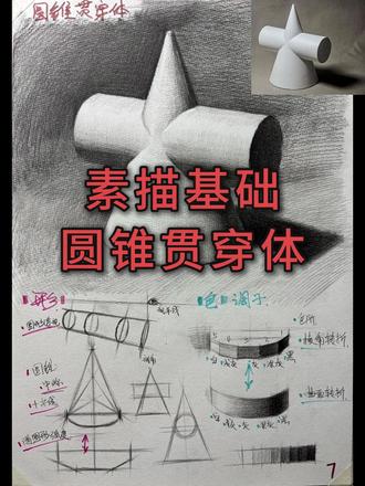 素描基础--圆锥贯穿体 今天也是一个贯穿体,0基础系统课-圆锥贯穿体,都是弧面那么透视、光影相对会更难一些。形上边要注意圆形透视、弧形画法、穿插方式。色上要注意光影的自然渐变、明暗位置。老规矩群内交作业呦!
#美术 #素描 #素描基础 #美术生 #美术联考