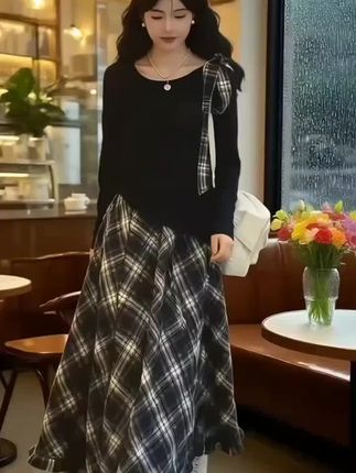 #秋季穿搭 #长袖两件套 #半身裙套装 #时尚两件套装 #时尚穿搭
