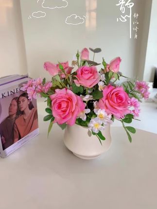 【繁花】设计师款花束仿真玫瑰花套装家居装饰摄影摆件花餐桌花