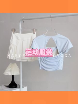 羽毛球网球运动套装女夏季速干美背瑜伽服短袖带胸垫晨跑步健身服#运动服装 #瑜伽服 #健身服