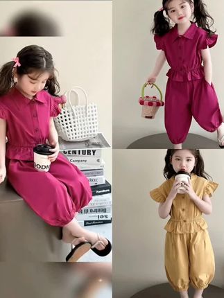 女小童韩版套装夏季2025新款女宝宝飞袖灯笼裤夏装小女孩薄款套装#可爱萌娃 #小棉袄系列 #套装显瘦穿搭