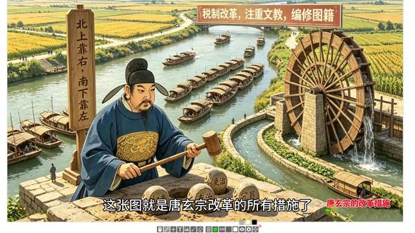 速记历史【七年级下册】第三课-开元盛世,科普形象记忆法 我是科普形象记忆法的老胡,唐玄宗李隆基即位后实行了一系列改革措施,包括政治上制私权贵、整顿吏治、裁剪冗员;经济上大力发展农业生产、兴修水利、整顿漕运、改革税制;文化上注重文教、编修图集。通过记忆一张唐玄宗的改革措施图,可以更好地记住这些改革措施。#科普#历史#知识分享#唐玄宗 #开元盛世