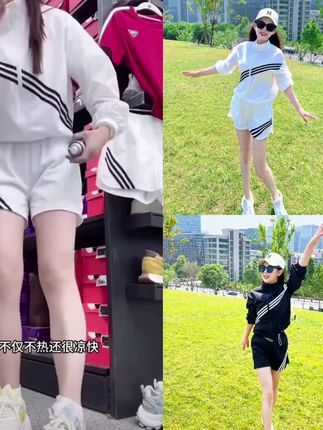 美式时尚休闲短款防晒外套上衣女2025夏新款小个子短裤运动两件套#防晒衣穿搭 #防晒服套装 #两件套装 #两件套 #运动套装