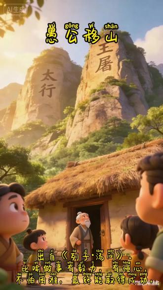 和小朋友一起制作#ai成语故事 8《愚公移山》这个故事告诉我们:只要有恒心,再难的事也能做成哦!#成语故事 #ai成语故事制作
