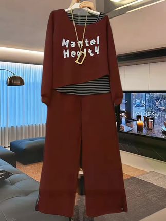 新款大码女装时尚宽松洋气休闲字母胶印斜领显瘦三件套#谁穿谁好看 #洋气减龄 #高端大气 #减龄气质 #显瘦遮肉
