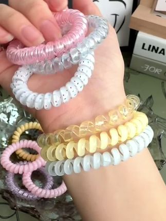 夏季新款耐用发圈,葡萄椰椰主题,清新百搭#夏日清新, #耐用材质, #电话线型, #发圈新宠