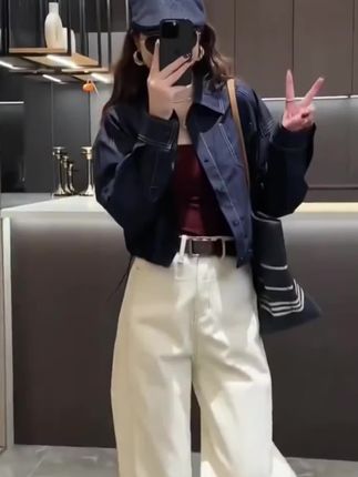 秋季新款一整套复古港味设计感polo领衬衫阔腿裤套装#秋季新款衬衫阔腿裤#一整套搭配