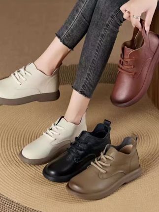 秋冬新款软底软皮靴子真皮手工女鞋圆头系带百搭透气防滑休闲短靴#好鞋推荐 #只做高品质 #软底软面穿上超舒服 #百搭鞋子 #短靴