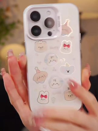耳机猫小熊兔子头彩银壳适用于iPhoneiPhone苹果16手机壳华为oppo#手机壳#手机壳推荐 #手机壳苹果 #萌妹子 #小熊手机壳