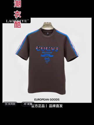 【LAOFEIYE老斐爷】秋季刺绣时尚都市欧式圆领织带半袖潮流男装