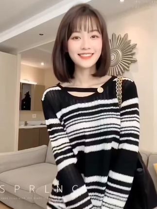 (1006)微胖MM韩版大码女装秋冬新款宽松圆领条纹柔软针织衫女#微胖穿搭 #大码女装 #早秋穿搭 #针织衫#谁穿谁好看