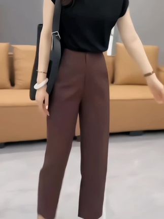 梨形身材显瘦大码休闲裤子女2025年加绒加厚九分直筒哈伦裤高腰