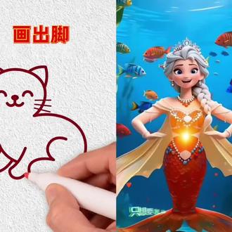 #美人鱼简笔画 #思维绘画#爱莎公主裙