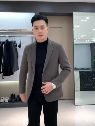 秋冬季潮流韩版轻熟风男士毛呢西服,高级感加厚外套两粒西装男外套