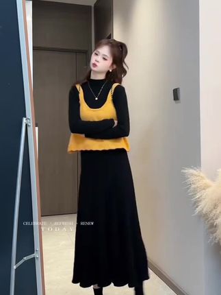 【现货】秋季穿搭一整套女2025#秋季新款 韩版显:/ 瘦打底衫背心半身裙三件套】#穿搭不重样 #今日穿搭分享 #藏肉显瘦穿搭 #慵懒风穿搭