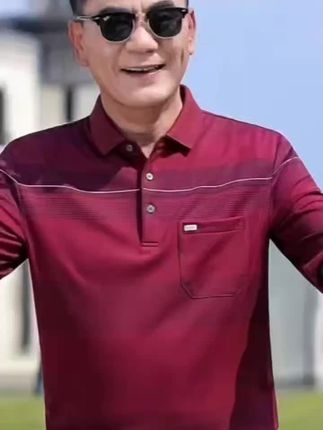 老爷车爸爸装长袖T恤男士60-70岁春秋款中老年真口袋Polo衫上衣#爸爸装#长袖T恤#POLO衫#休闲T恤#好物分享