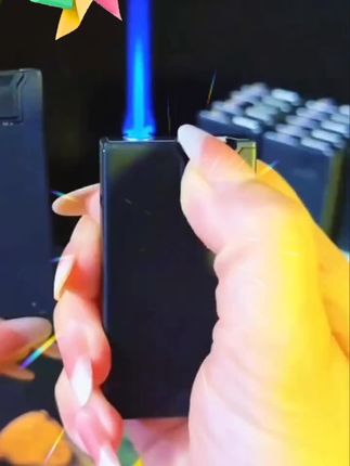 黑色简约款纯色磨砂金属打火机直冲充气蓝焰打火机防风送男友礼物 购物:视频同款