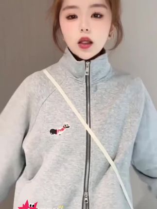 小狗刺绣外套女双拉链卫衣2025秋季新款立领开衫休闲百搭长袖上衣#强烈推荐 #上衣穿搭 #甜美穿搭 #漂亮衣服 #潮牌穿搭