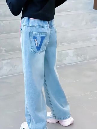 春秋新款中大童秋季儿童直筒宽松女童阔腿裤子#女童牛仔裤#直筒裤#阔腿裤女