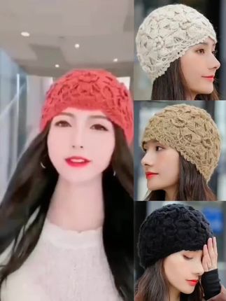 日系双层手工勾花包头帽子时尚贝雷帽女秋冬韩版潮针织帽冬季保暖#贝雷帽#针织帽#手工编织 #秋冬新款 #帽子控小姐姐 #多色可选时尚百搭