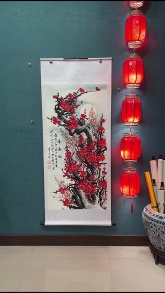 田广杰老师手绘报春图!梅花卷轴美翻了