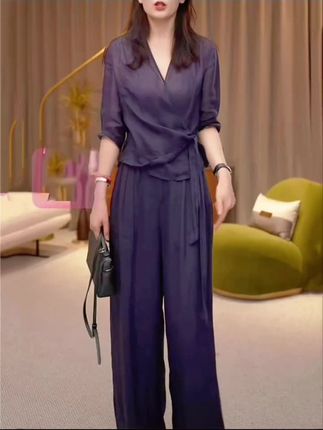 高级感时尚韩版休闲套装女2025夏季新款轻奢显瘦减龄上衣+长裤#爆款热卖中