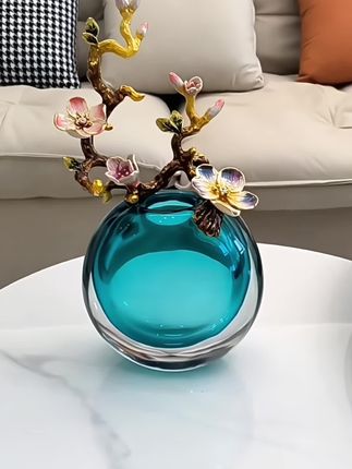 海洋之心琉璃花瓶,珐琅彩摆件,玄关电视柜酒柜工艺品通透摆件#玄关酒柜摆件#家居摆件#软装搭配#花瓶摆件#器物之美