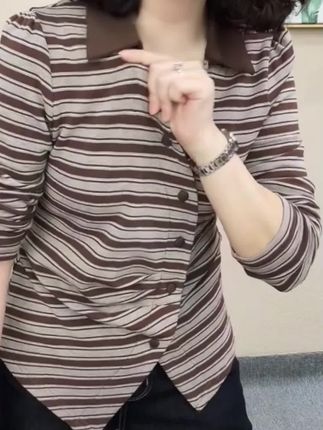 2025秋季新款气质条纹洋气休闲百搭显瘦长袖打底女装上衣#休闲穿搭 #大码女装 #遮肉显瘦 #百搭上衣 #时尚妈妈装