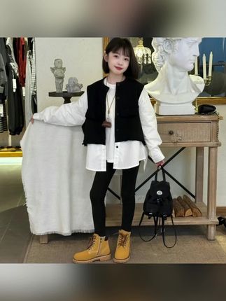 女童2025春秋新款高级感甜酷时尚宽松百搭假两件马甲衬衣三件套潮#女童套装秋装 #女童三件套春秋 #时髦三件套