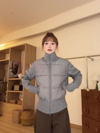 #高级感穿搭 #穿出女人的气质 #穿搭分享 棉服女款冬季2025年新款针织袖拼接棉衣韩系超好看小个子棉袄外套