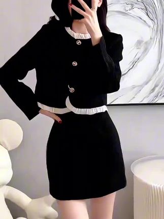 小香风时尚套装女春秋新款高端气质千金洋气木耳边外套短裙两件套#秋季穿搭 #穿出自己的风格 #好物推荐🔥