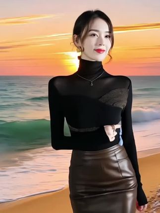 秋季新款高领网纱打底衫女长袖设计感内搭洋气时尚百搭小衫上衣#早秋姐感穿搭气质顶满#早秋焦糖色氛围感穿搭 #早秋冷冽又随性的气质穿搭#早秋高智感职场穿搭 #秋日户外就穿琥珀系