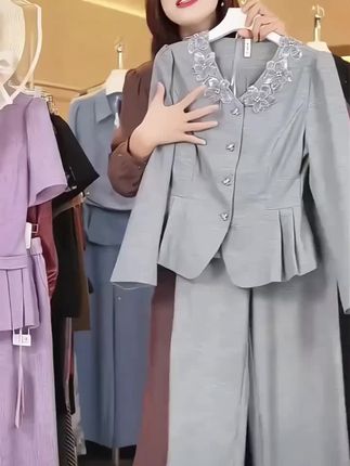 0580小香风时尚套装秋季新款轻奢高级感休闲减龄上衣阔腿裤两件套