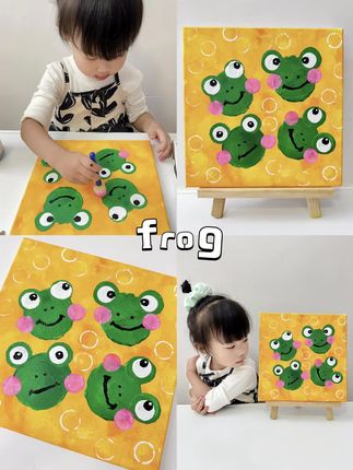 不用画笔,3岁宝宝用洗碗海绵画小青蛙🐸 #艺术启蒙 #爱画画的小朋友 #一起学画画 #儿童创意手工 #创意美术
