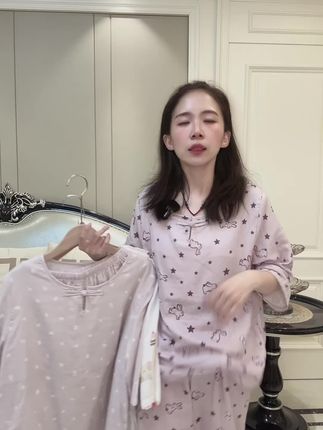 睡衣女春夏季棉纱中袖九分裤套装带口袋居家服休闲睡衣套装有胸垫 #日常分享 #睡衣家居服 #睡衣 #纯棉睡衣 #睡衣套装