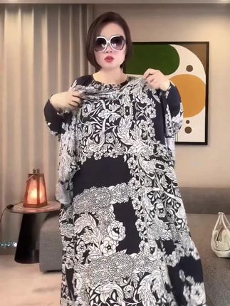#外贸大码女装慵懒风洋气解龄遮肉,显瘦气质棉麻连衣裙#90-280斤可穿