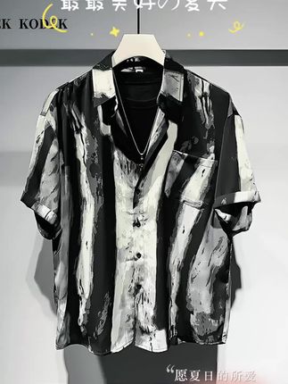 MODEK KODEK潮流新款高级感男装短袖衬衫男痞帅休闲宽松短袖衬衣#穿搭分享 #时尚穿搭分享 #夏装 #看过来