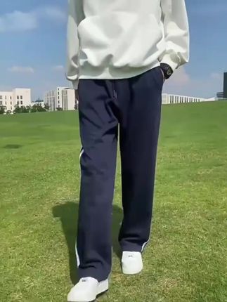 春秋季95%棉加厚藏青色条纹高腰直筒校裤,舒适宽松! #藏青条纹裤 #条纹校裤 #春秋校裤 #高腰直筒裤 #舒适校裤