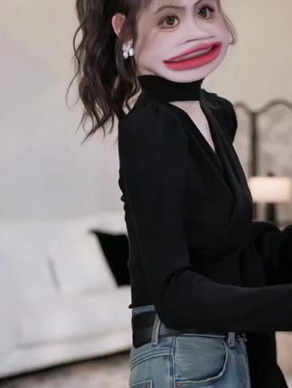 姐妹们答应我都去穿这件挂脖上衣,真的好显身材好好看啊!这个V领设计真的很绝,又性感又迷人,而且它还是修身版型,特别显瘦,冬天还可以当内搭,真的是怎么穿都好看。#御姐风穿搭 #被惊艳到了 #时尚穿搭 #辣妹风#长袖