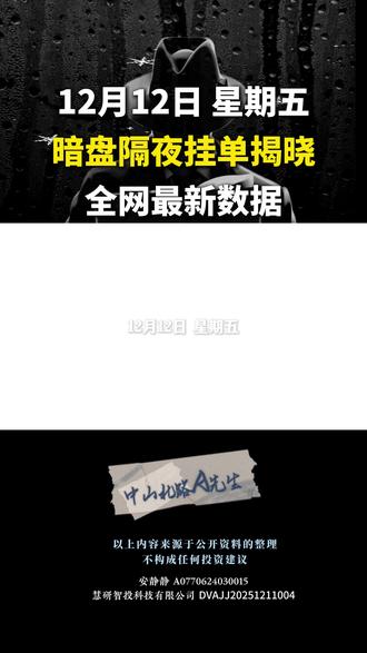 12月12日 星期五,暗盘隔夜挂单揭晓!全网最新数据! #干货分享