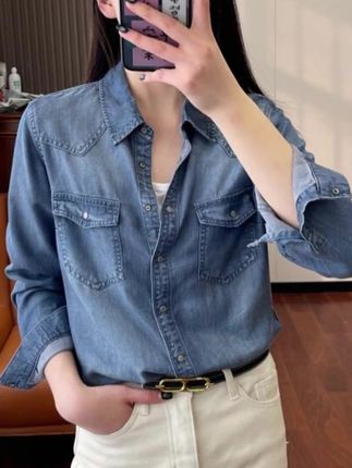 【工厂直发】莱赛尔天丝牛仔衬衫女显瘦百搭高端时尚垂感软牛仔衬衫#休闲减龄穿搭 #牛仔穿搭 #㬪穿单穿都好看