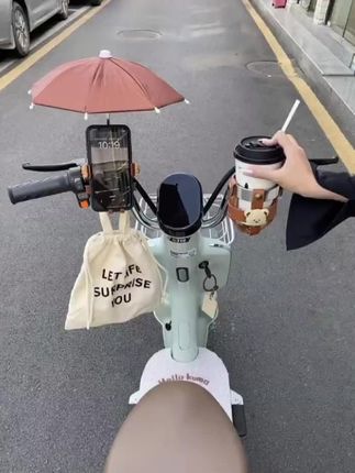 我也在车头挂了这俩东西,以后手机跟奶茶都有地方放啦,特别是路痴需要导航,等红绿灯的时候还能刷刷手机,棕色跟绿车搭配好复古哦,#电动车装饰#好物分享#电动车手机支架 #手机支架 #好物推荐🔥