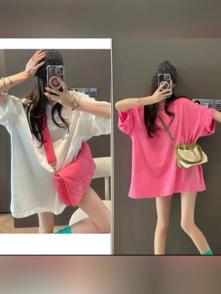 YY1758夏季新款韩版小破洞做旧宽松大版圆领短袖T恤女