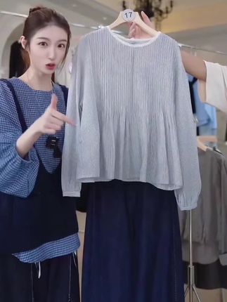 韩系蕾丝边圆领后纽扣设计打褶小衫女2025秋季新款气质精致娃娃衫#高级感穿搭 #衬衫 #衬衫穿搭 #百搭上衣 #穿搭分享 @DOU+小助手