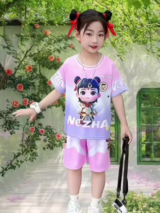 哇塞!这款哪吒女童运动套装 2025 超赞!快点给你家宝贝安排上吧,夏季新款,短袖速干,搭配卡通短裤两件套。面料舒适,孩子运动超自在#哪吒两件套#儿童套装#女童哪吒两件套#洋气套装#时尚套装