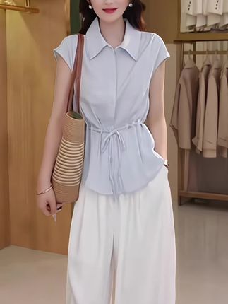 夏季新款2025纯色简约风日常减龄高级感衬衫翻领收腰显瘦遮肉上衣#高级感穿搭 #优雅女神气质穿搭 #气质女人味穿搭 #如何穿出精致贵气感 #时尚休闲穿搭