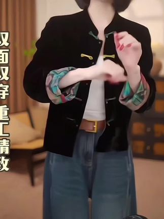 新中式丝绒衬衫秋季双面穿外套2025国风复古气质提花上衣#优雅气质 #时装穿搭 #衣服穿搭 #气质范 #穿衣搭配