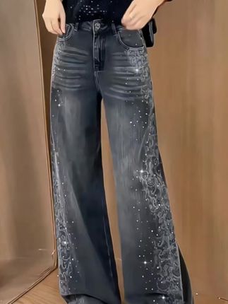 重工花闪亮烫钻牛仔裤#牛仔裤搭配 #牛仔裤女 #牛仔裤分享